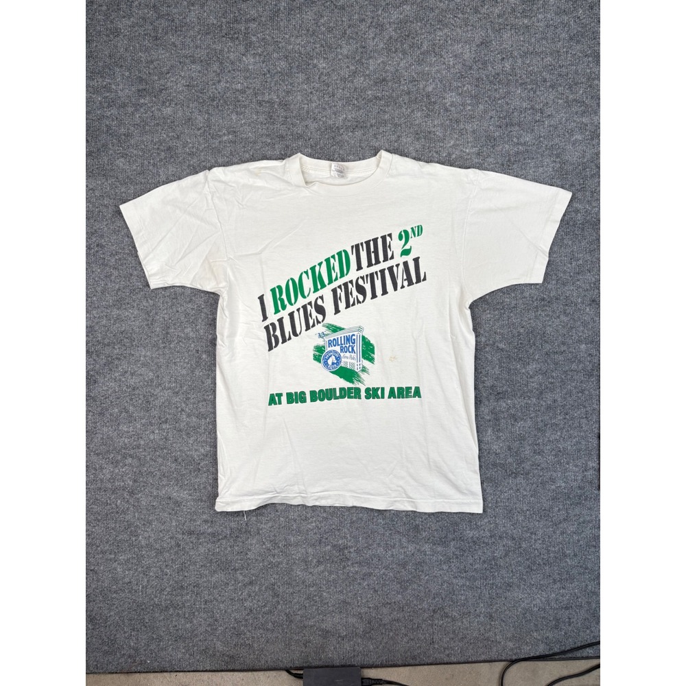Vintage 1993 Pocono Blues Festival T-Shirt Rolling Rock RL Burnside Large White